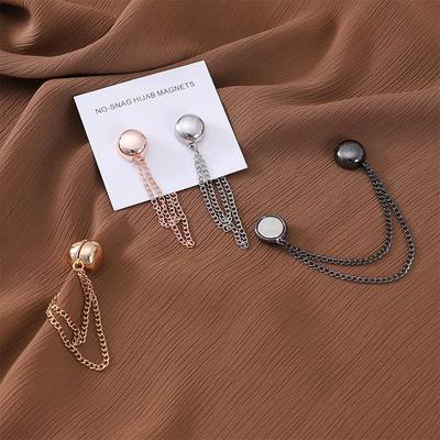 2Pcs Magnetic Clothing Clip with Chain Metal Buttons Clip Wrap Shawls Scarf Trouser Legs Cuff Fixing Magnet No Hole Pins