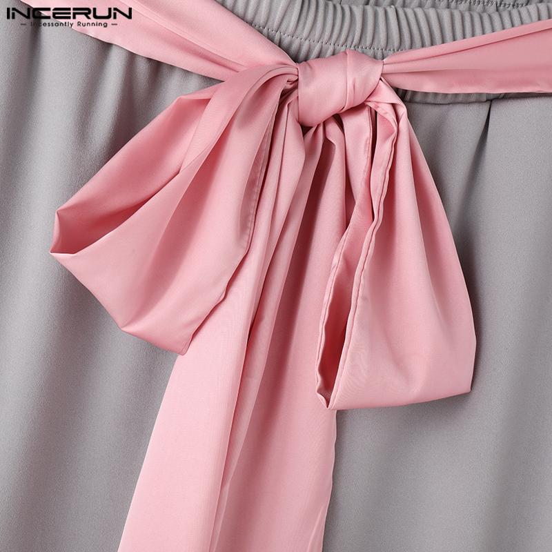 INCERUN Męskie spodnie typu bandage z elastycznym pasem i falbaną, długie, haremowe