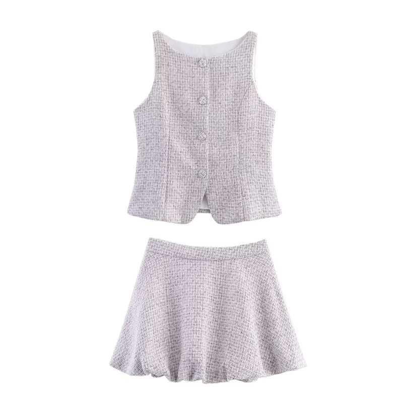 

Kaslead Новая женская одежда Мода в западном стиле Твидовый жилет без рукавов средней длины Короткое платье Комплект Suit L