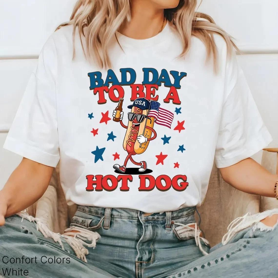 Funny 4th of July Hot Dog Shirt, Bad Day to Be a Hot Dog Tee,Patriotic Shirt USA 4XL