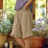 Damen Farbige Hohe Taille Plissierte Baumwolle Leinen Lockere Freizeitshorts