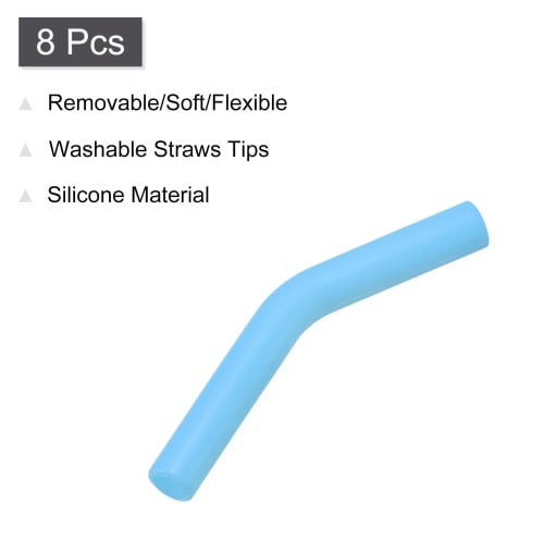Uxcell Soft Reusable Silicone Straw Tips, Silicone Straw Elbow Tips with Metal Straw Covers for 6mm Outer Diameter Stainless Steel Straws, Sky Blue, 8