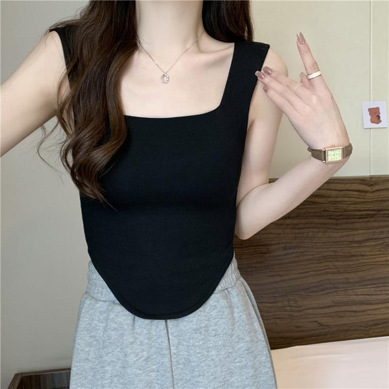 Summer Sweet Spice Girl Halter Tank Top with Chest Pad Inside and Outside Wear Wide Strap Sleeveless Top