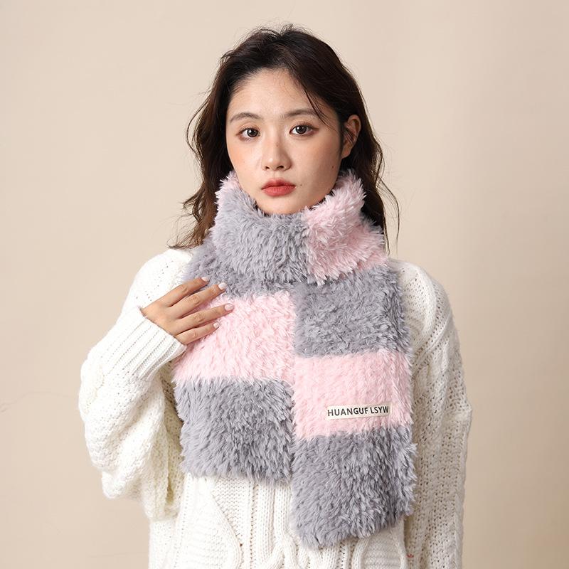 

Милый плюшевый шарф женский зимний универсальный новый зебровый узор черно-белые полосы зимний теплый шарф 160*15