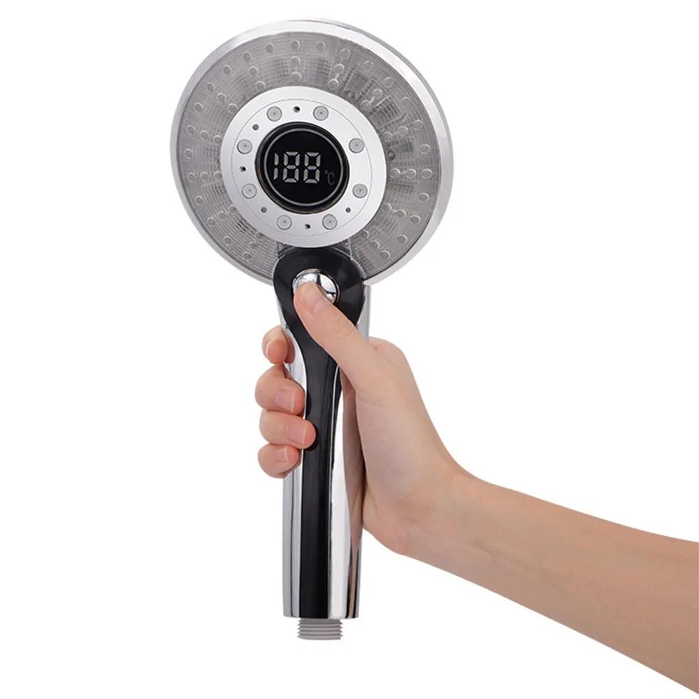 LED Shower Head Digital 3 Modes Adjust Temperature Sensor Hand Held Bathroom ABS Shower Head High Pressure Water Saving Faucet