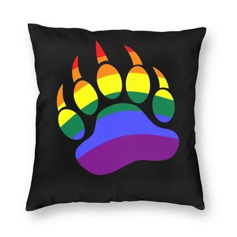 Rainbow Bear Paw LGBT Print Pillow Cover Gay Pride Rainbow Flag Cushion Cover  for Living Room Home Decor