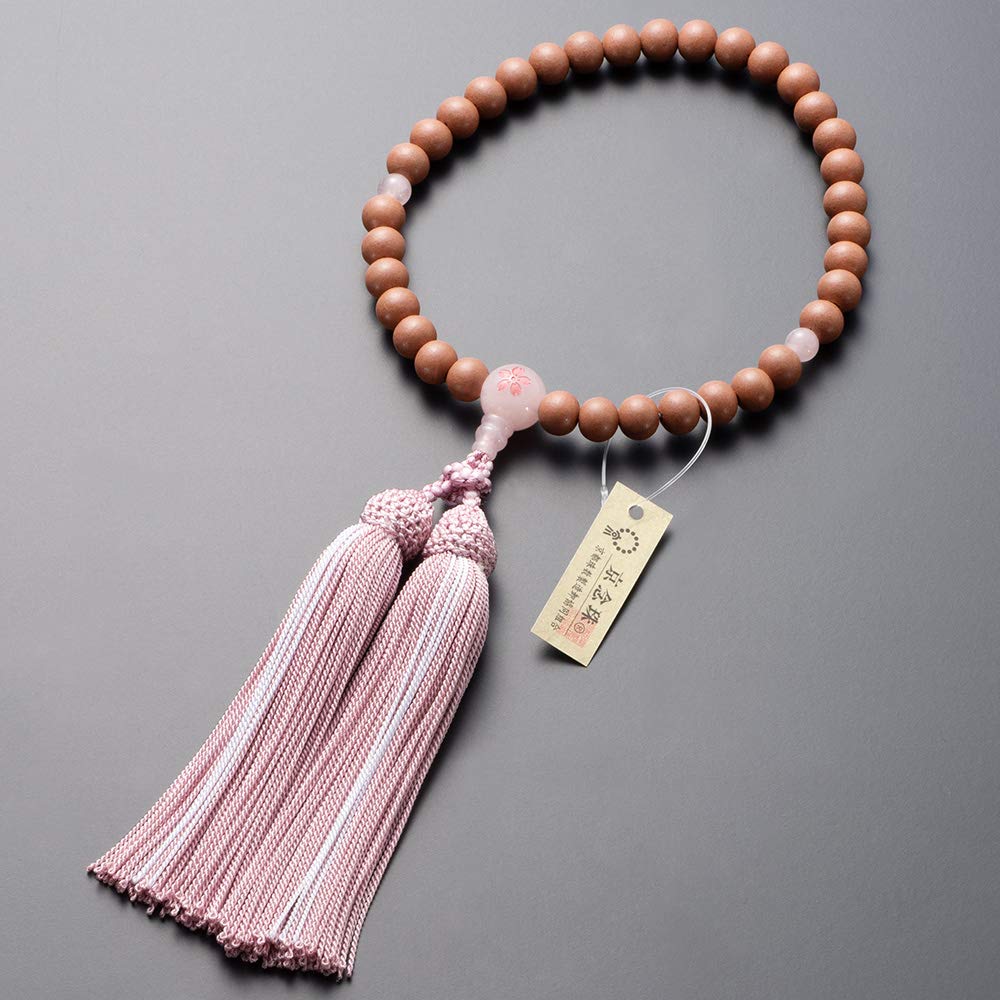 Buddhist altar shop Takita Shoten Kyoto Prayer Beads for Red Cherry Rose Quartz Cherry Blossom 8mm Pure Silk Headed Bead Bag Can Be Used by All