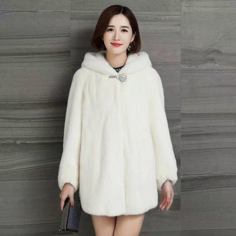 Cotton thickened imitation mink coat women's medium and long winter large size mother's imitation mink velvet imitation leather coat
