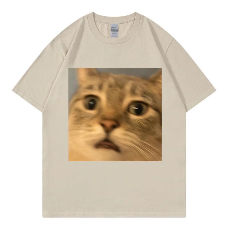 Surprised Cat Face Funny Meme Graphic T Shirts Unisex Unisex Casual Cotton Short Sleeve Tshirts Summer Fashion Oneck Loose Tshirt