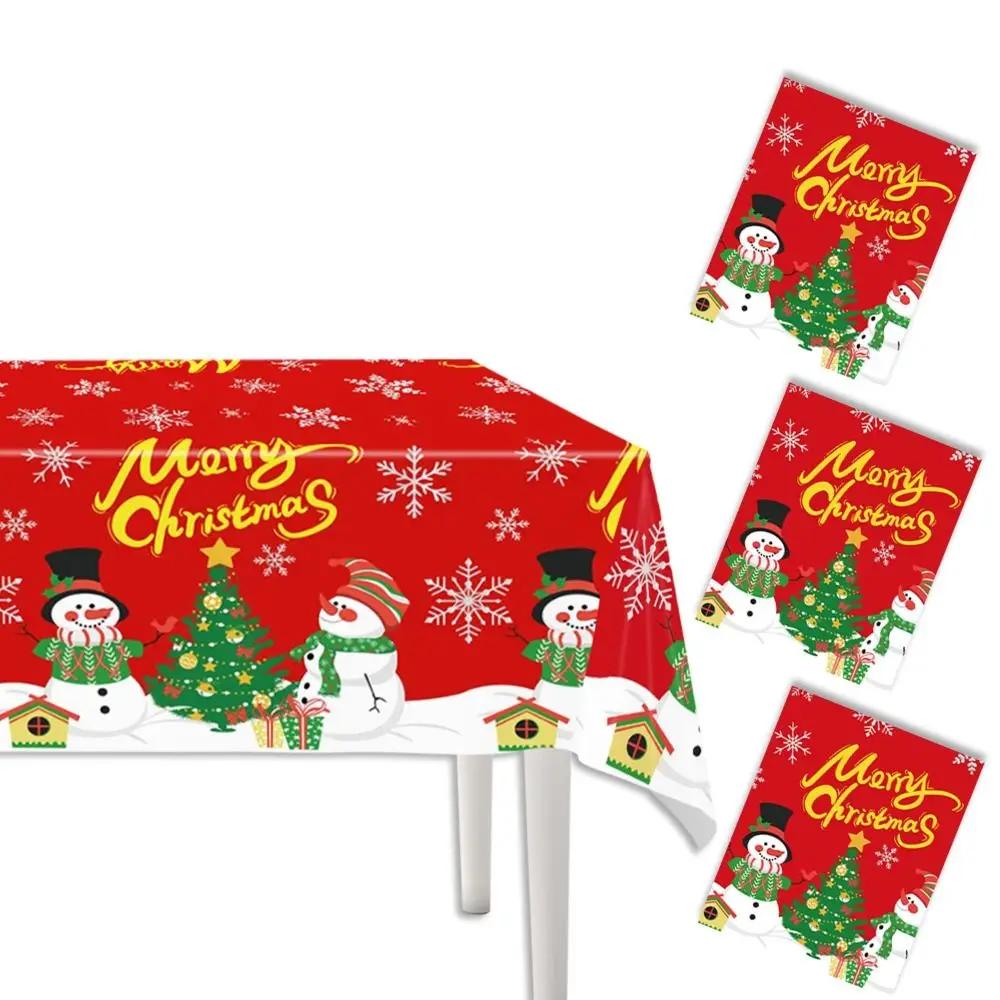 Snowman Design Christmas Table Cover Waterproof Lightweight Party Foil Tablecloth Rectangle Easy Clean Holiday Table Cloths Xmas