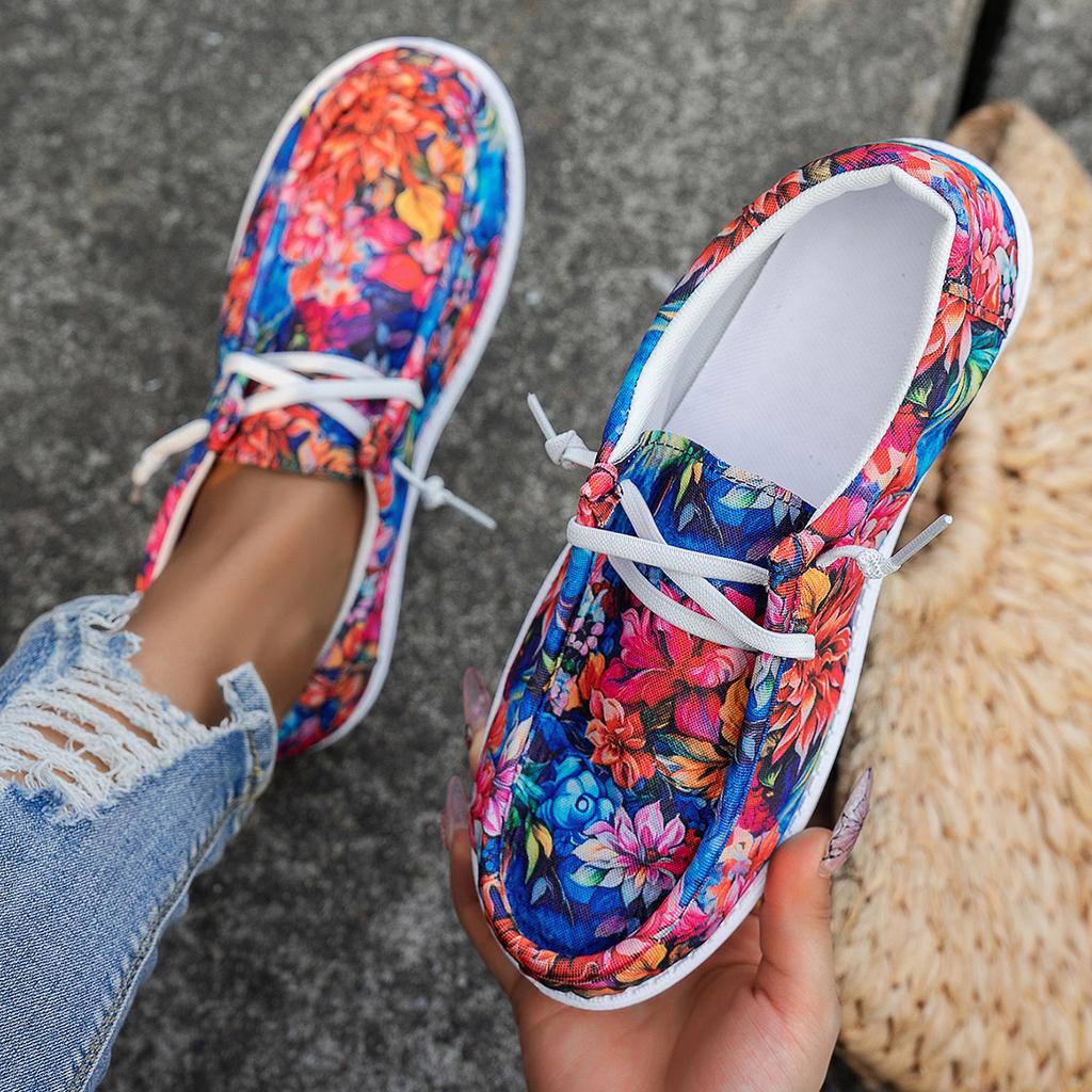 Übergröße lässige Dameneinzel-Schuhe Frühling und Herbst Canvas flachsohlig zum Schnüren Low-Top Damen-Einzelschuhe