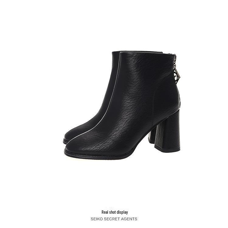 Women's High Heel Ankle Boots: British Style, Chunky Heel, Square Toe, Slim Fit – Perfect for Autumn and Winter.