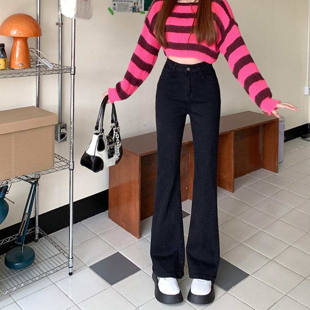 

Micro-flared jeans women s high waist spring and summer new tight, thin and high straight loose mopping trousers tide 2XL чёрный