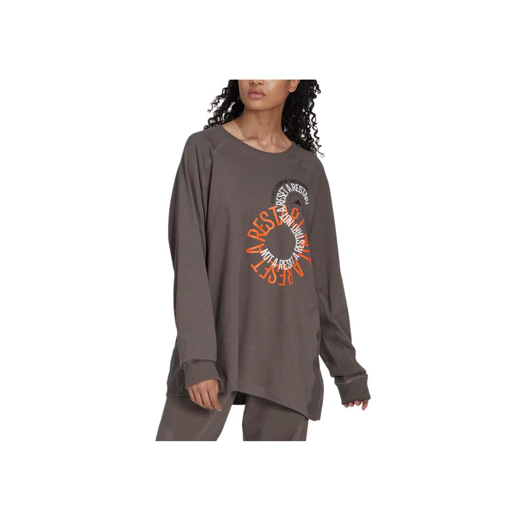 Adidas Stella McCartney Long Sleeve Logo Print T-Shirt Unisex Tops Brown IB5897