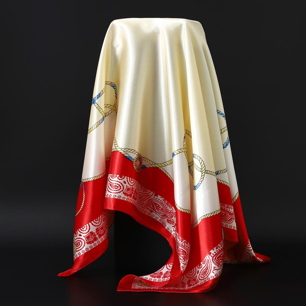 New Fashion Luxury Printing 90*90CM Women Scarf Satin Twill Square Big Shawl Elegant Headscarf Camellia Soft Neck Tie Bandana