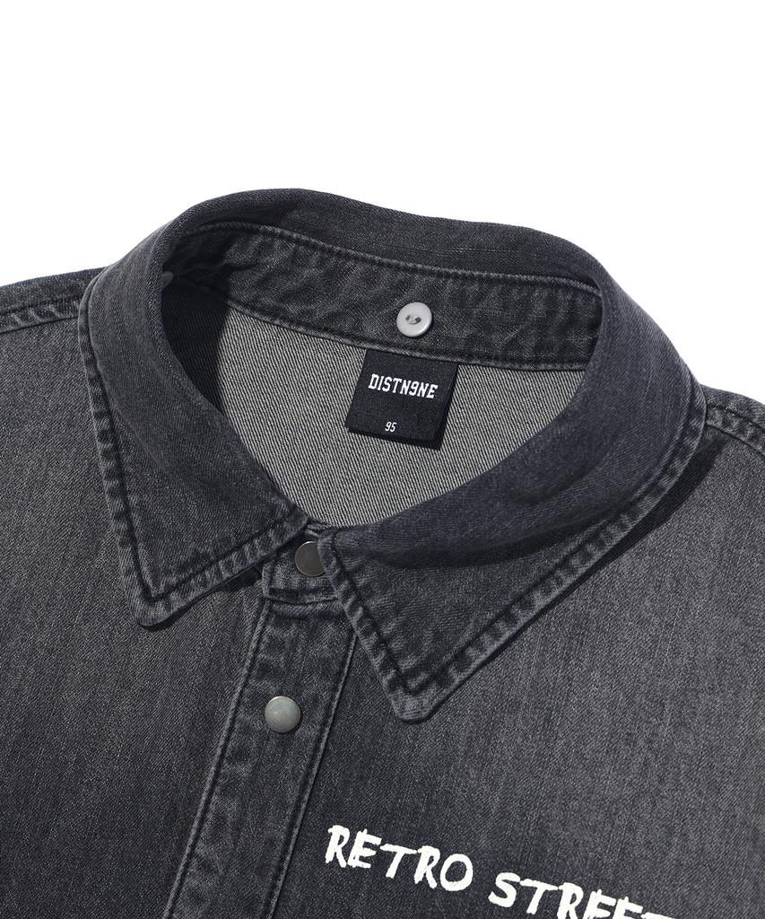DISTN9NE Retro Long Sleeve Denim Shirt Lp3Yu682_Black