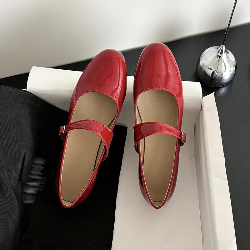 

2025 осень новый ретро круглый носок балетки с неглубоким вырезом и ремешком на одной пуговице на плоской подошве с леопардовым принтом одинарные туфли женские туфли Мэри Джейн 39 красный