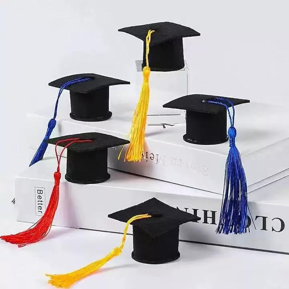 Runtowo 4pcs Graduation Hat, Felt Mini Doctoral Hat,Celebrate Party Graduation Headwear Congratulations with Tassels