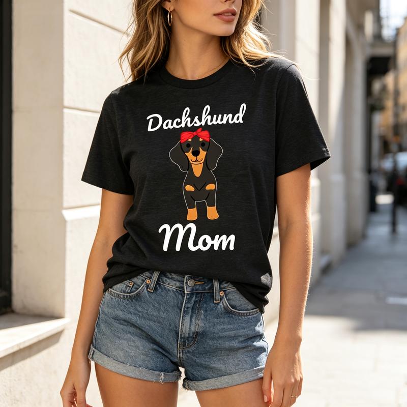 Dachshund Mom Tee Unisex Red Bow Dog Mom Casual Short Sleeve Shirt for Pet Lover Daily Wear100 Cotton Y2k Top Harajuku