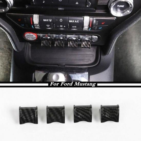 For 2015- Ford Mustang ABS Carbon Center Console Dashboard Button Cover Trim