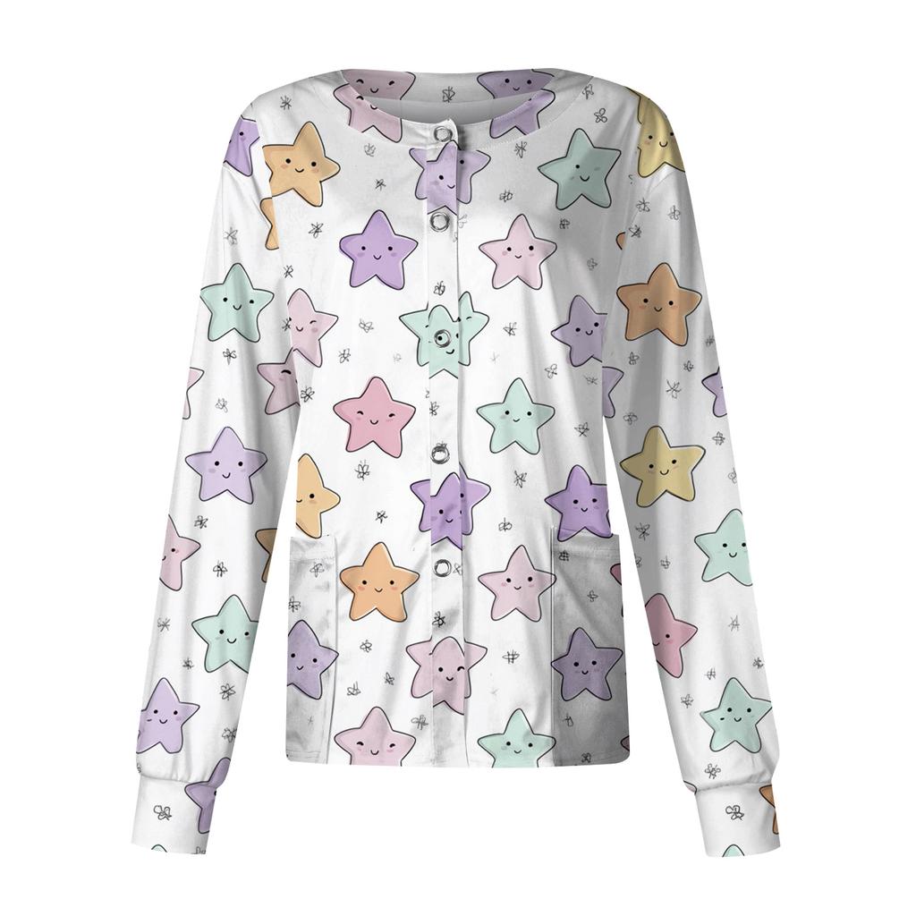 Women's Casual Long Sleeve Single Breasted Printed Dry- Top