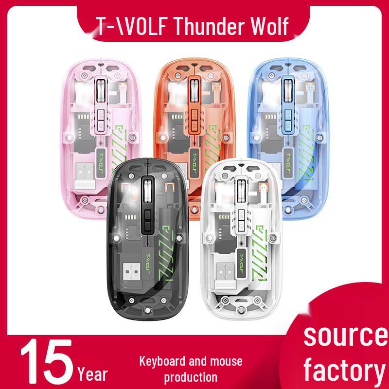 

T-WOLF X11 Transparent Wireless & Bluetooth Mouse with Charging, Power Display, and Silent Luminous Mode синий