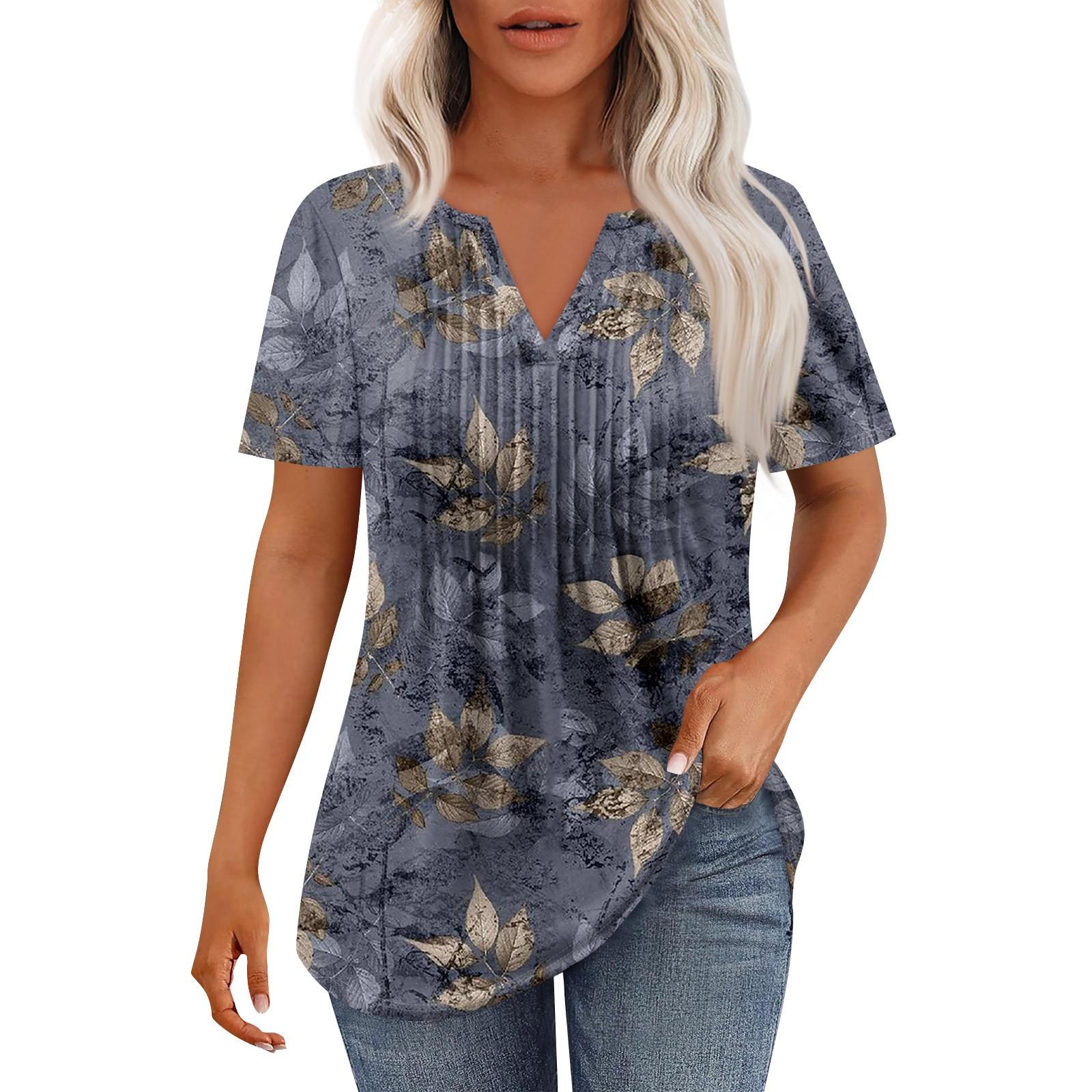 

Жіноча модна повсякденна плісирована однотонна футболка з V-подібним вирізом і рукавами сім чвертей S