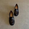 Soft Leather Version~ Retro Thick Heel Loafers Women's Square Head Versatile Medium Heel Small Leather Shoes British Style One-pedal Single Shoes