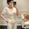 Summer New Jacquard National Style Pajamas Long Sleeves Trousers Retro Lace Loungewear Court Sweet High-end Pajamas