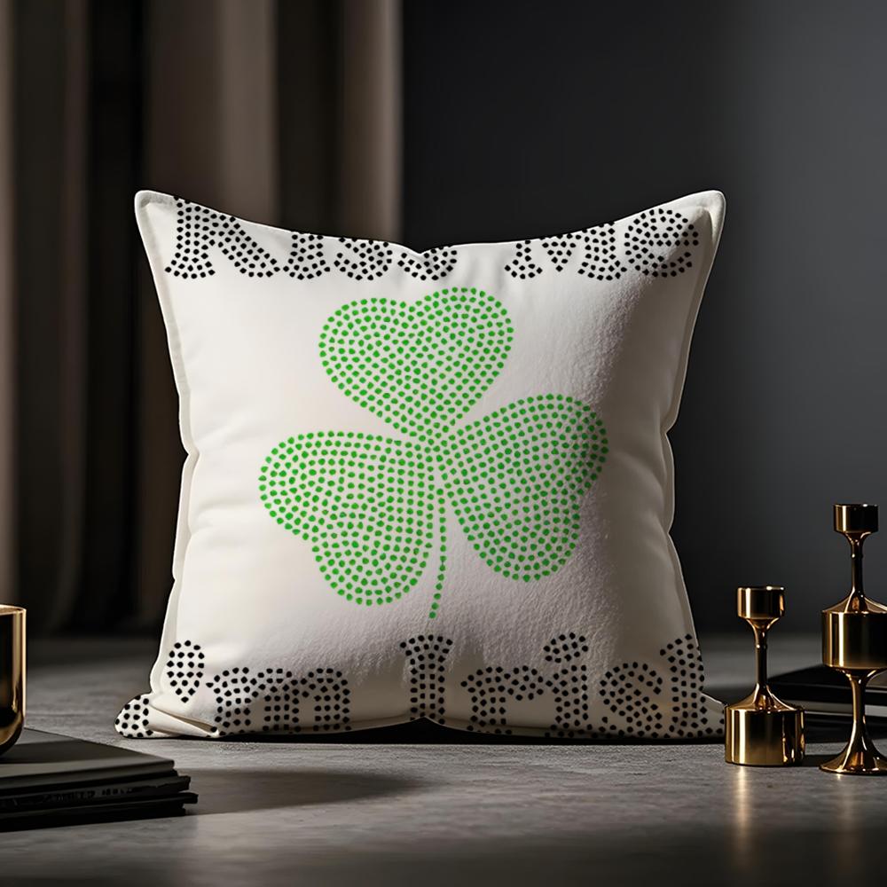 Irish Print Cushion Cover Anti-dustmite Pillowcase Invisible Zipper Silky Short Plush Sofa Cushion Cover