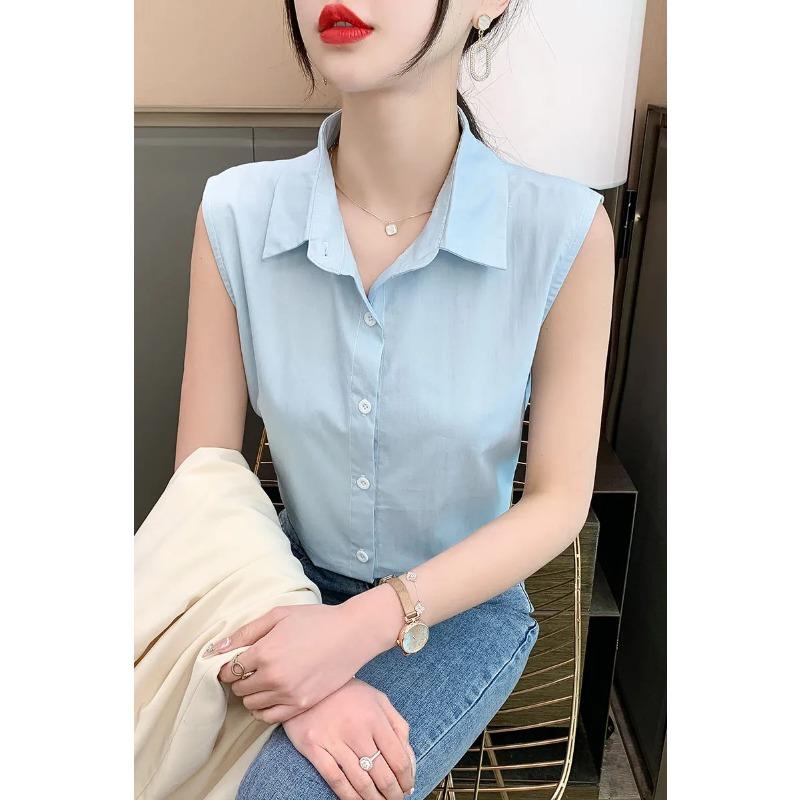 Cotton Denim Sleeveless Shirt Women's Summer New Loose Fit Fashionable Slimming Top with Design