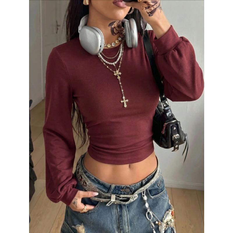 Sudadera con capucha corta para mujer Y2k, manga de farol, Streetwear, ajuste ceñido, top de manga larga