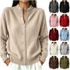 Women's Zip-Up Neck Knit Cardigan Color Loose Fit Slouchy Versatile Sweater Top