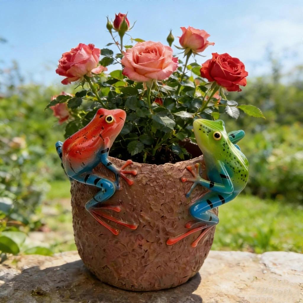 Rustic Pastoral Double Frog Resin Flower Pot, Outdoor Garden Decor Planter for Succulents and Small Plants, 2 Colors