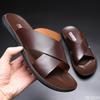 Zapatillas de diseñador para hombre de exterior de cuero, modernas, geniales, tipo mopa, de verano, antideslizantes, zapatos de playa, zapatillas de tira cruzada para hombre, Homme Zapatillas