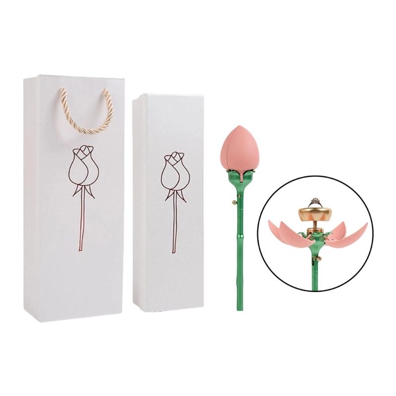 

Elegant Automatic Open Rose Jewelry Gift Box Pendant Storage Display Case Perfect for Proposals and Special Occasions