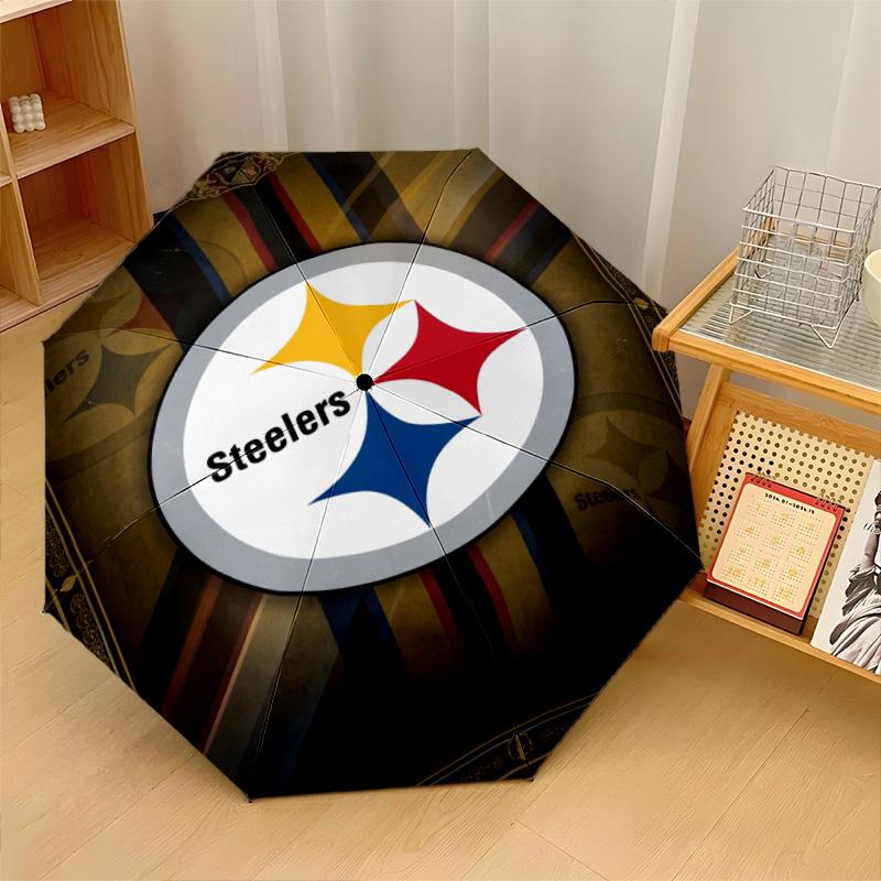 Pittsburgh Steelers Print Auto 8?Ribs Folding Umbrella Wind Resistant Lightweight Automatic Umbrella For Daily Travel