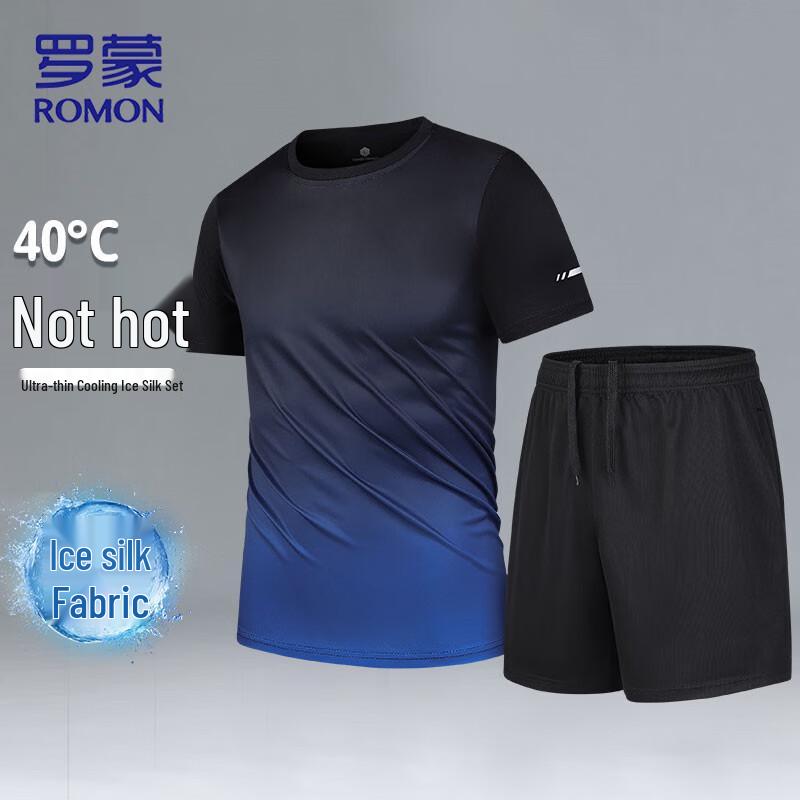 ROMON Men's Ice Feel Quick Dry T-Shirt & Shorts Set