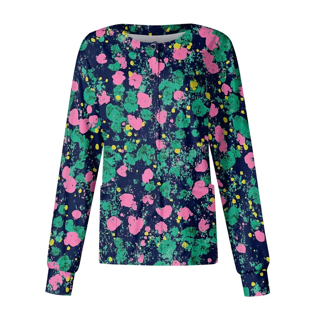 Women Casual Long Sleeve Single Breasted Floral Print Cardigan Button Down Top for Work or Everyday Wear Lightweight Layering Shirt