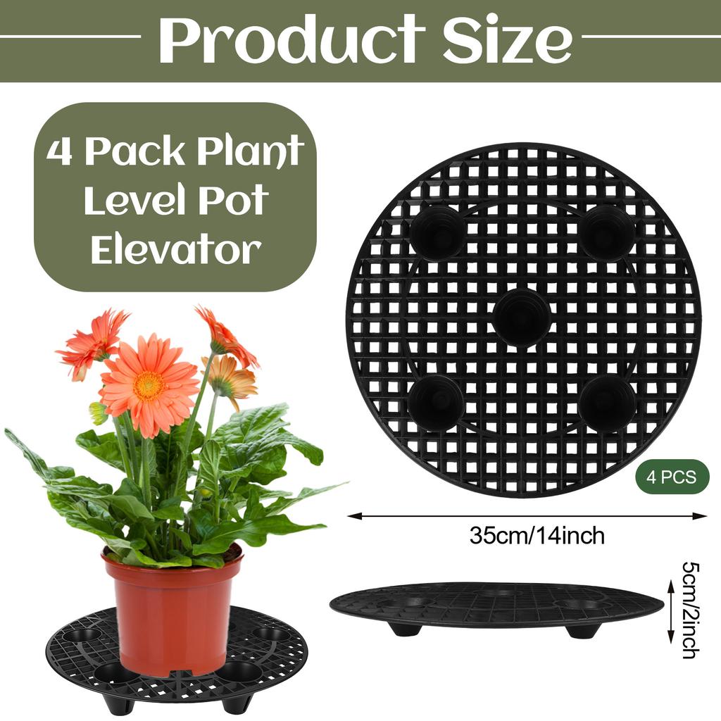 4 Pcs Plant Stands For Outdoors 13.8 Inch Heavy Duty Plant Level Pot Elevator Black Round Plastic Flower Stands Holder Risers