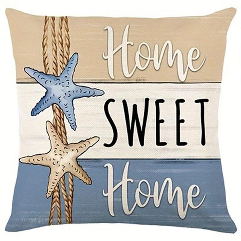 Conch Starfish Shell Print Home Decor Pillowcase Bedroom Living Room Sofa Decor Polyester Cushion Cover with Zipper