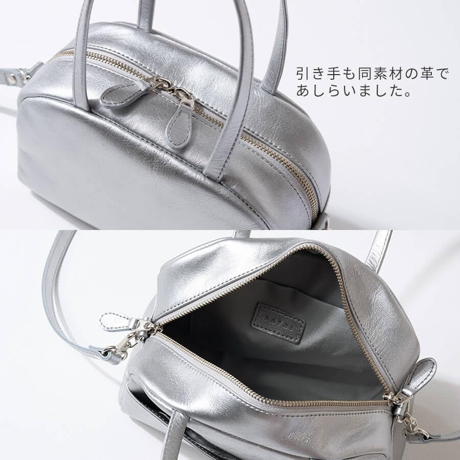 Emel Shoulder Crossbody Boston Made In Silver [Heini] Bag, Women's Bag, Leather, Small, Lightweight, 2way, Adults, Commuting, Japan,