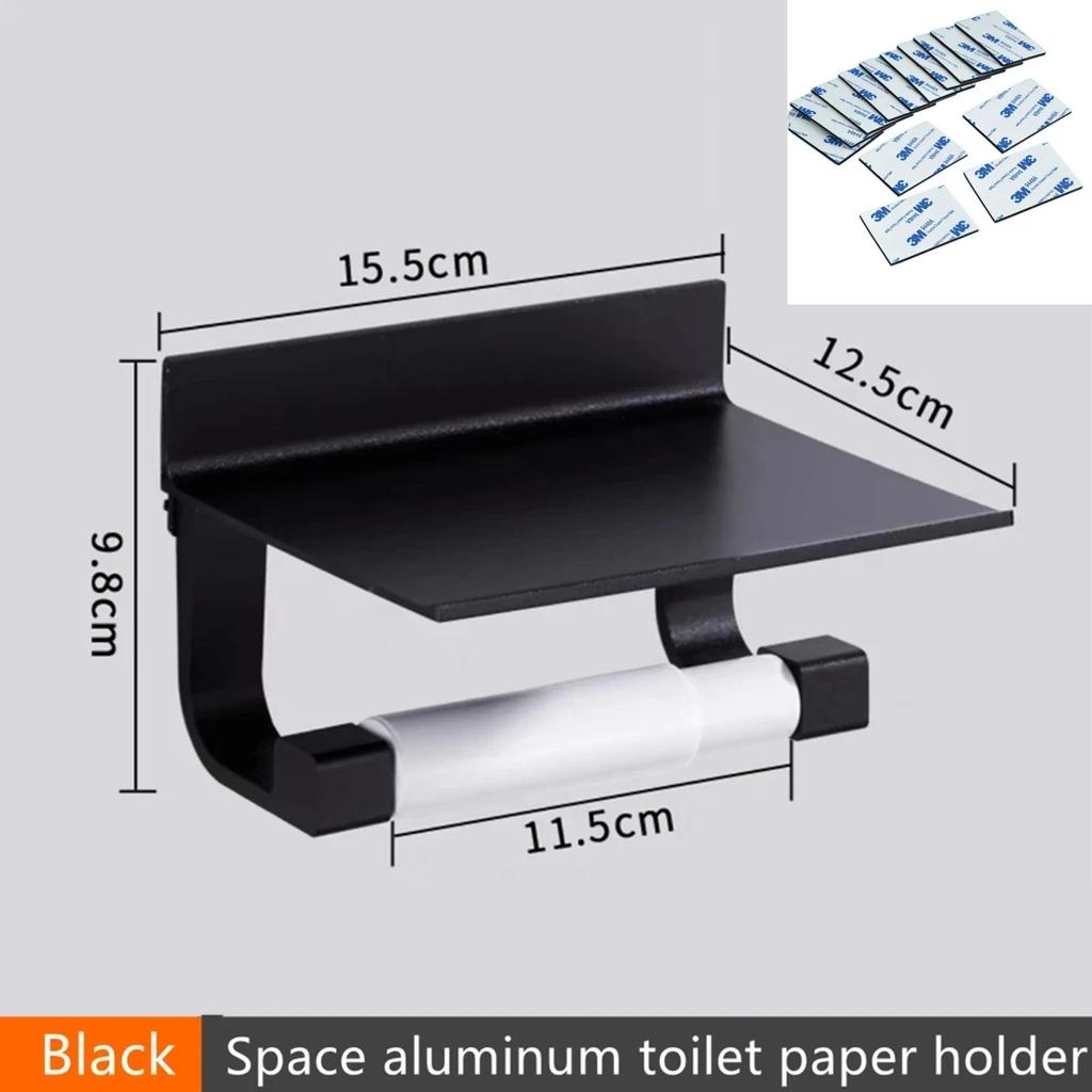 Black/Silver Toilet Paper Shelf Aluminum Bathroom Hardware Waterproof Roll Paper Holder Rack Paper Towel Hook With Cover Shelf