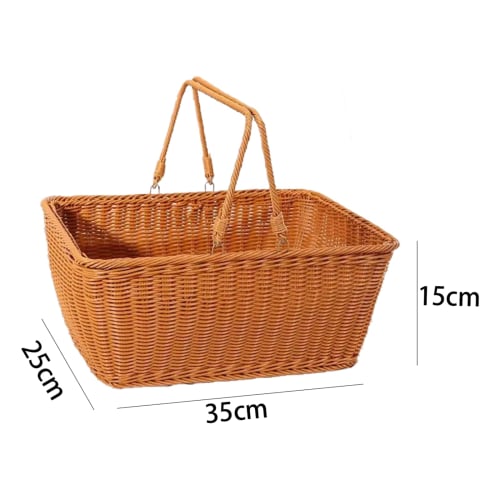 GrnArt Picnic Basket, Handwoven Wicker Basket, Washable, with Two Handles, Fruit Basket, Small Organizer, Stylish, Natural Material, Perfect for Fruit