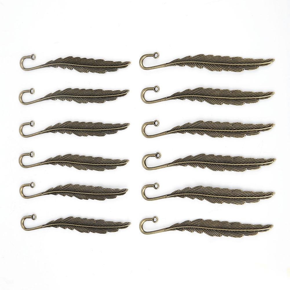 12 stk Antikke Bokmerker i Fjærform Bronse Metall Bokmerke Håndlaget Papirvarer Gave