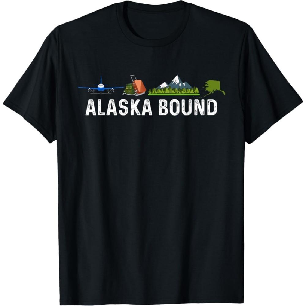 

Alaska Bound Airplane Luggage and Mountains T-Shirt S