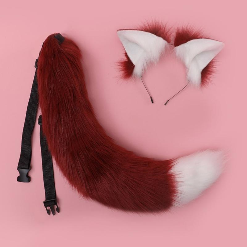 Lolita-Haarreifen mit Felltier-Motiv, Katzenohren, Schwanz-Set, Kawaii-Haarreifen für Halloween, Cosplay, Party-Accessoires