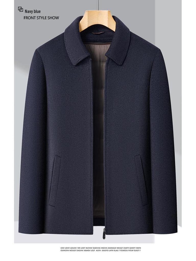 Men's Winter Wool Coat with Detachable Down Liner - Thickened, Double-Sided, Short, Lapel Style for Middle-Aged Men