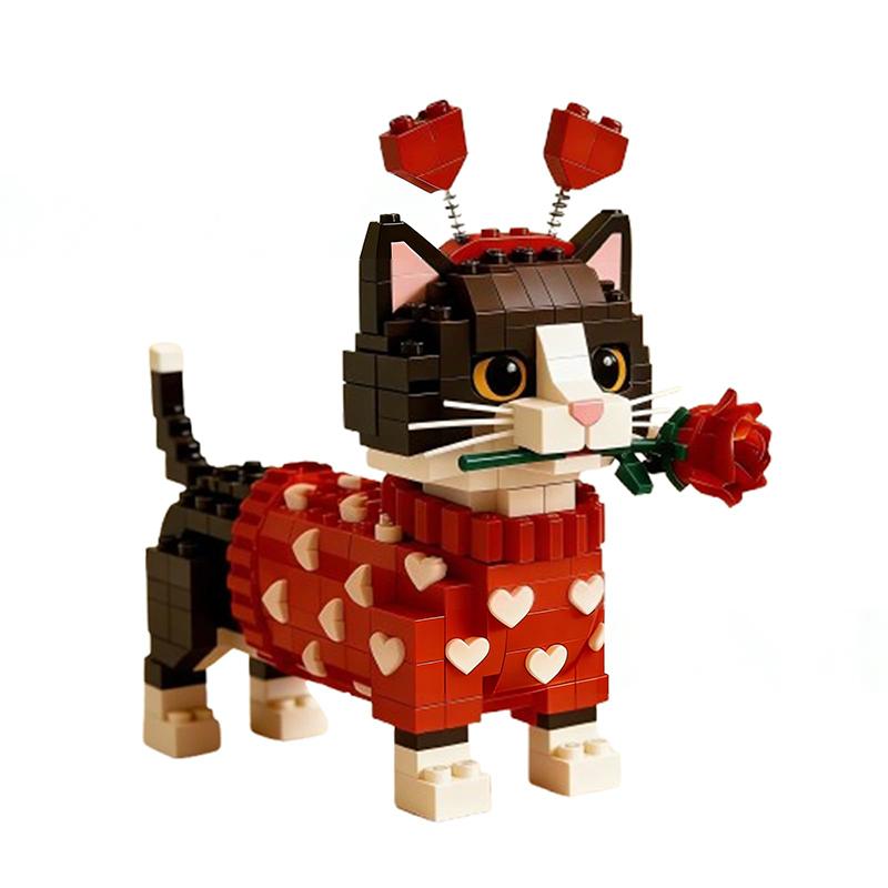 

Valentine s Day Romantic Gift DIY Sheriff Cat & Sausage Dog Furniture Ornament Cute Building Blocks Set for Girlfriend/Boyfriend