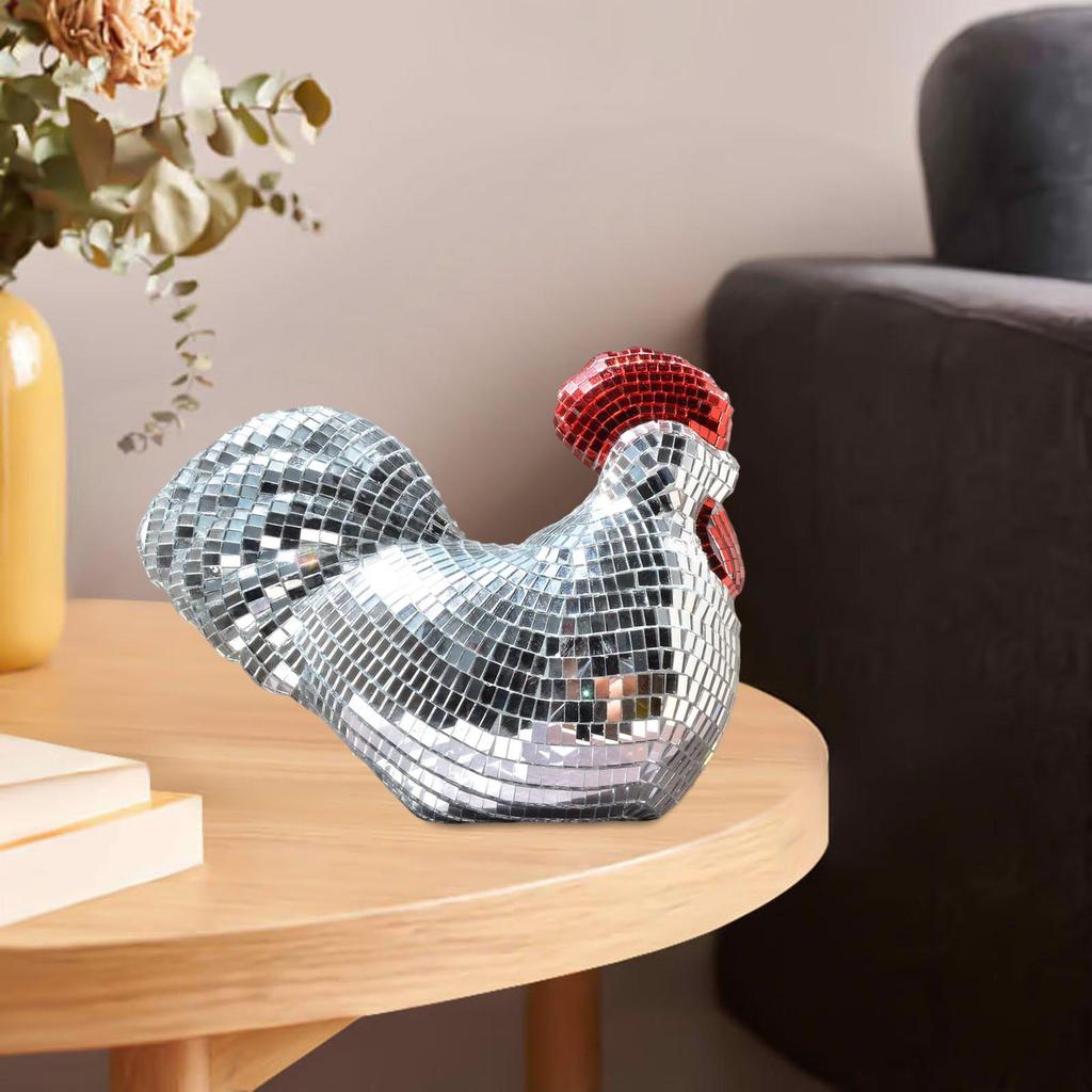 Ball Chicken Statue Figurine Disco Rooster Ornament Decoration Foam Glass Sparkling Appearance